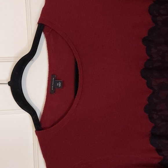 Ann Taylor Burgundy Lace Overlay Sweater - Picture 3 of 9